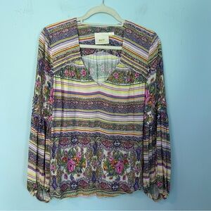 Maeve by Anthropologie Ceresco Boho Floral Peasant Long Sleeve Top Size Small